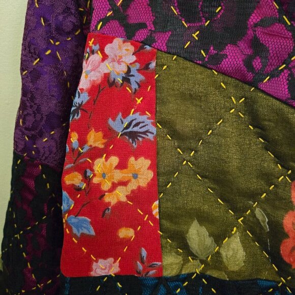 Indigo Moon Vintage Mixed Media Patchwork Jacket Pockets Art To Wear Size M - Picture 6 of 7